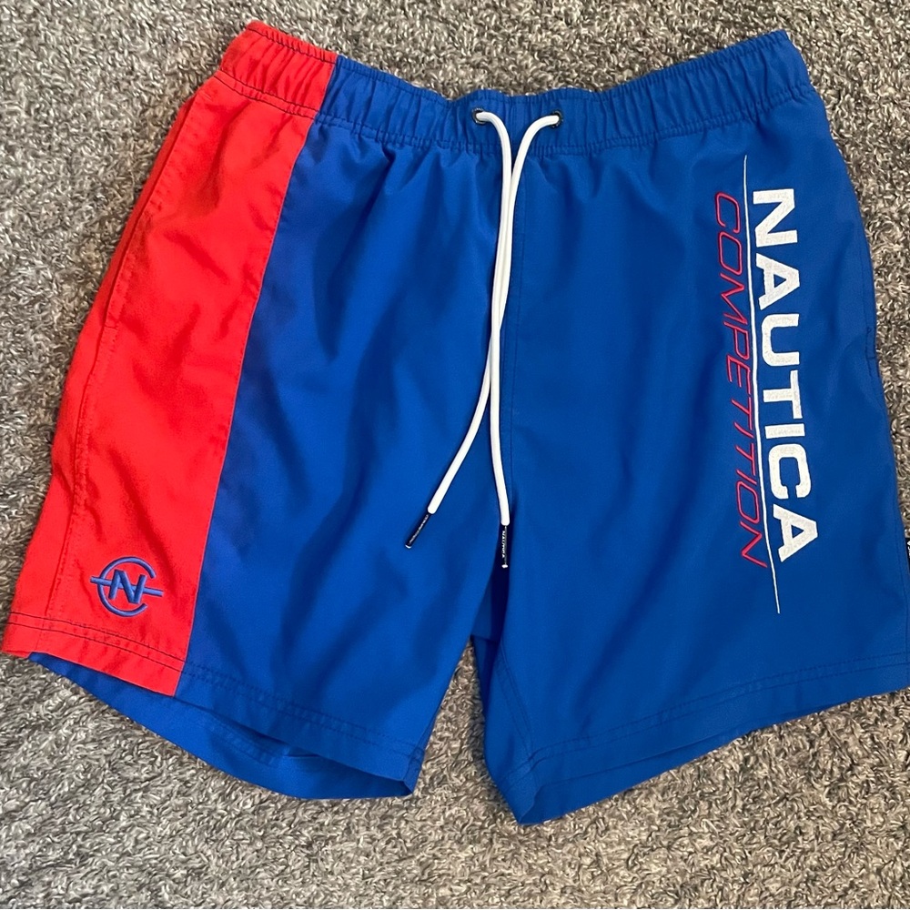 Nautica Competition Swim Trunks Mens M Red & Blue Sailing Adjustable‎